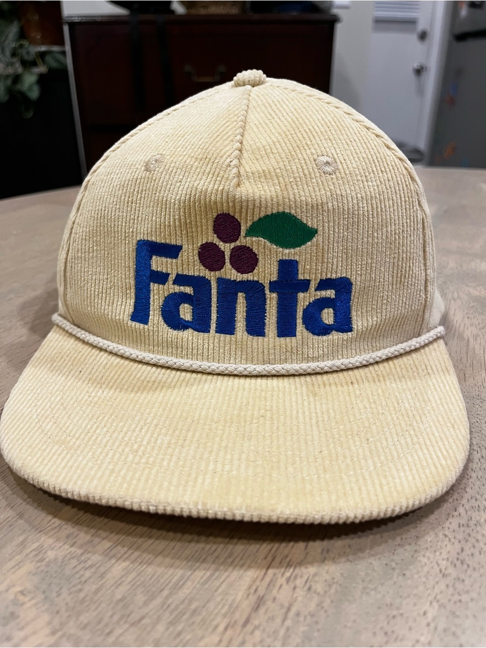 Vintage Small Batch Fanta Light Tan Corduroy SnapBack Cap with Embroidered Logo